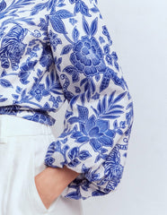 Puff Sleeve Linen Shirt-Sapphire Blue, Tigers Paradise / Boden