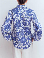 Puff Sleeve Linen Shirt-Sapphire Blue, Tigers Paradise / Boden