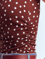 Tia Sleeveless Ruch Jersey Top-Bitter Chocolate & Ivory Spot / Boden