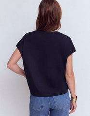 Nina Embroidered Notch T-shirt-Navy Embroidery / Boden Sale