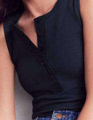 Crew Neck Henley Tank-Navy / Boden Discount