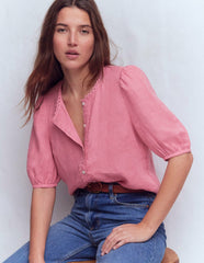 Leah Short Sleeve Linen Top-Pink Parfait / Boden On sale