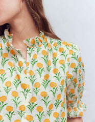 Heather Smocked Sleeve Top-Marigold, Carnation Stems / Boden Online