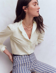 Emily Pom Trim Ruffle Shirt-Ivory / Boden On sale