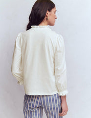 Emily Pom Trim Ruffle Shirt-Ivory / Boden On sale