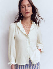 Emily Pom Trim Ruffle Shirt-Ivory / Boden On sale