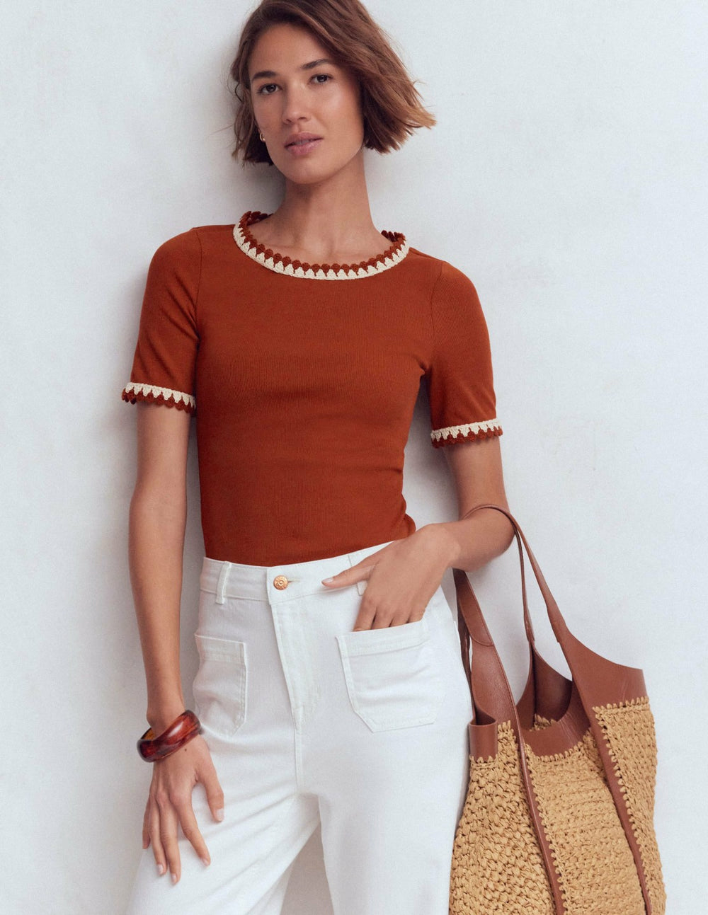 Maddie Trim Detail T-Shirt-Burnt Orange / Boden us