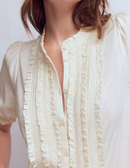 Eda Ruffle Front Shirt-Ivory / Boden Sale