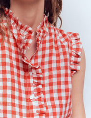 Isabel Sleeveless Linen Top-Burnt Red Gingham / Boden us