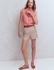 Isabel Sleeveless Linen Top-Burnt Red Gingham / Boden us