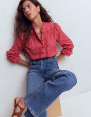 Trim Detail Double Cloth Top-Hollyberry / Boden Sale