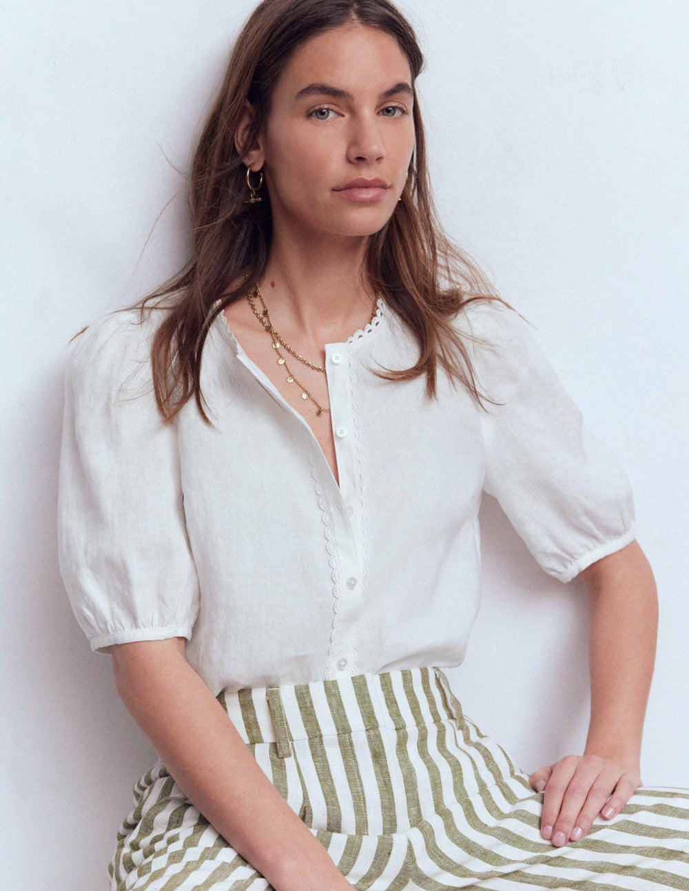 Leah Short Sleeve Linen Top-White / Boden Online