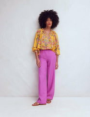 Serena Pleat Neck Linen Top-Marigold, Blossom Elegance / Boden Outlet