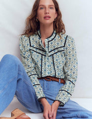Carmen Trim Detail Cotton Top-Ivory, Flower Lattice / Boden Discount