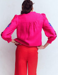 Alicia Linen Top-Pink Peony, Flower Embroidery / Boden