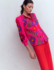 Alicia Linen Top-Pink Peony, Flower Embroidery / Boden