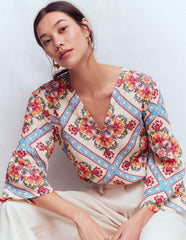 Cleo Linen Top-Floral Tile Placement / Boden Sale