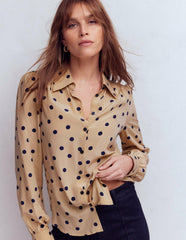 Sara Silk Shirt-Sand, Painted Dot Spaced / Boden Online