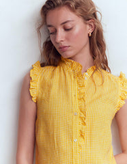 Isabel Sleeveless Linen Top-French Marigold Micro Gingham / Boden Discount