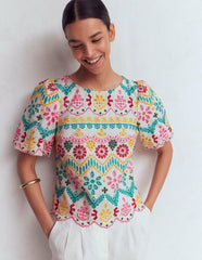 Linen Puff Sleeve Top-Multi Broderie / Boden Sale