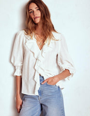 Eliza Ruffle V-Neck Blouse-White / Boden Online