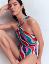 Pleated Strap Cross Swimsuit-Multi, Rhythmic Wave / Boden Online