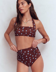 Kythira Ruched Bikini Bottoms-Chocolate And Blue Painted Dot / Boden Sale
