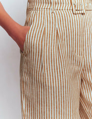 Chelsea Belted Linen Shorts-Brown, Ivory Ticking Stripe / Boden Online