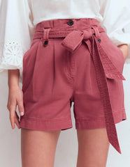 Paperbag Linen Belted Shorts-Cherry Blush / Boden Sale