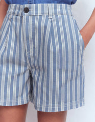 Pleat Front Denim Shorts-Stripe / Boden