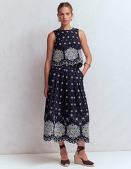 Verity Broderie Poplin Skirt-Navy / Boden Sale
