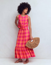 Abigail Linen Maxi Skirt-Zesty Orange, Pink Gingham / Boden us