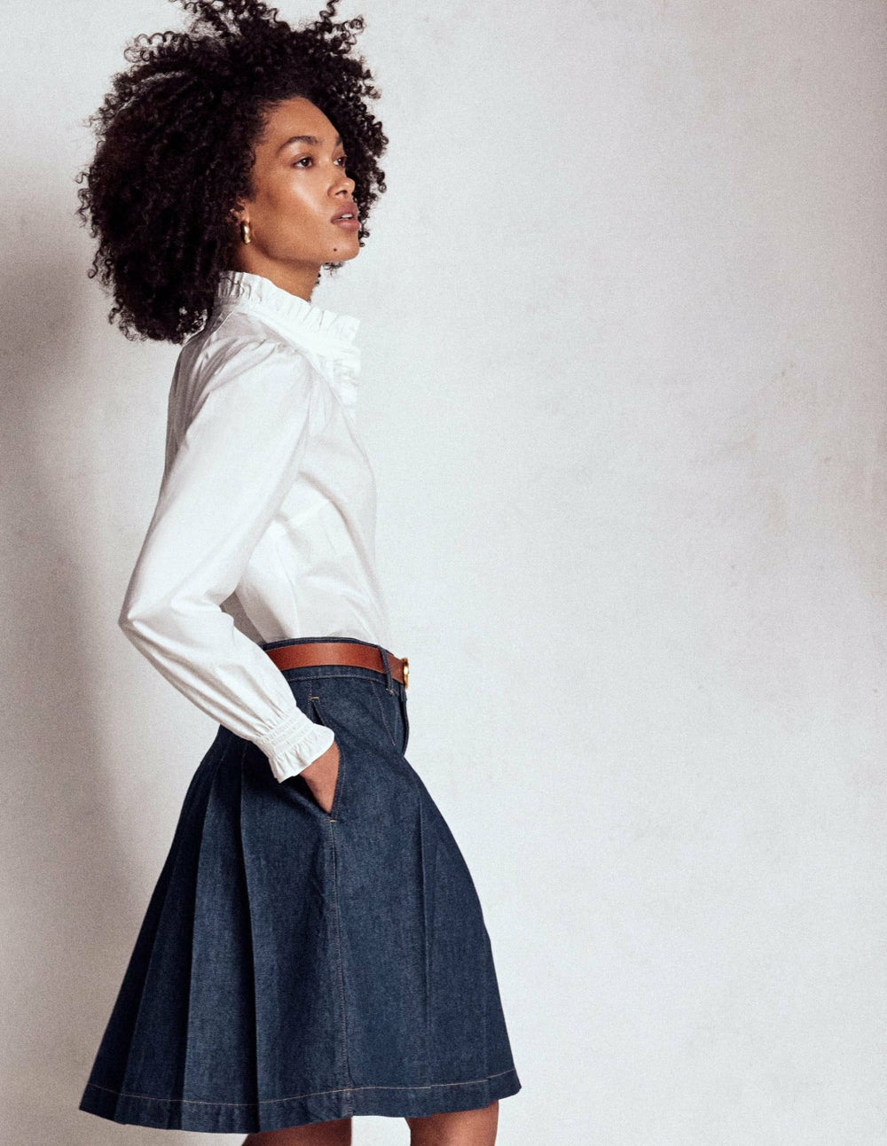 Pleated Denim Skirt-Indigo / Boden Sale