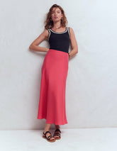 Bias Cut Linen Slip Skirt-Cherry Blush / Boden Online