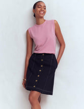 Contrast Stitch Ponte Skirt-Navy / Boden