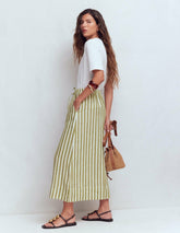 Layla Linen Skirt-Green Stripe / Boden Sale