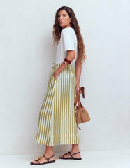 Layla Linen Skirt-Green Stripe / Boden Sale
