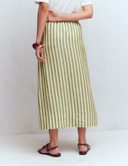 Layla Linen Skirt-Green Stripe / Boden Sale