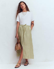Layla Linen Skirt-Green Stripe / Boden Sale