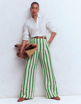 Mayfair Linen Pants-Ivory, Fresh Green Stripe / Boden Discount