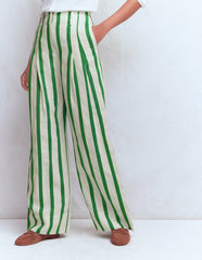 Mayfair Linen Pants-Ivory, Fresh Green Stripe / Boden Discount