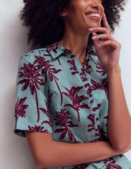 Short Sleeve Linen Shirt-Seamist Blue, Palm Paradise / Boden Sale