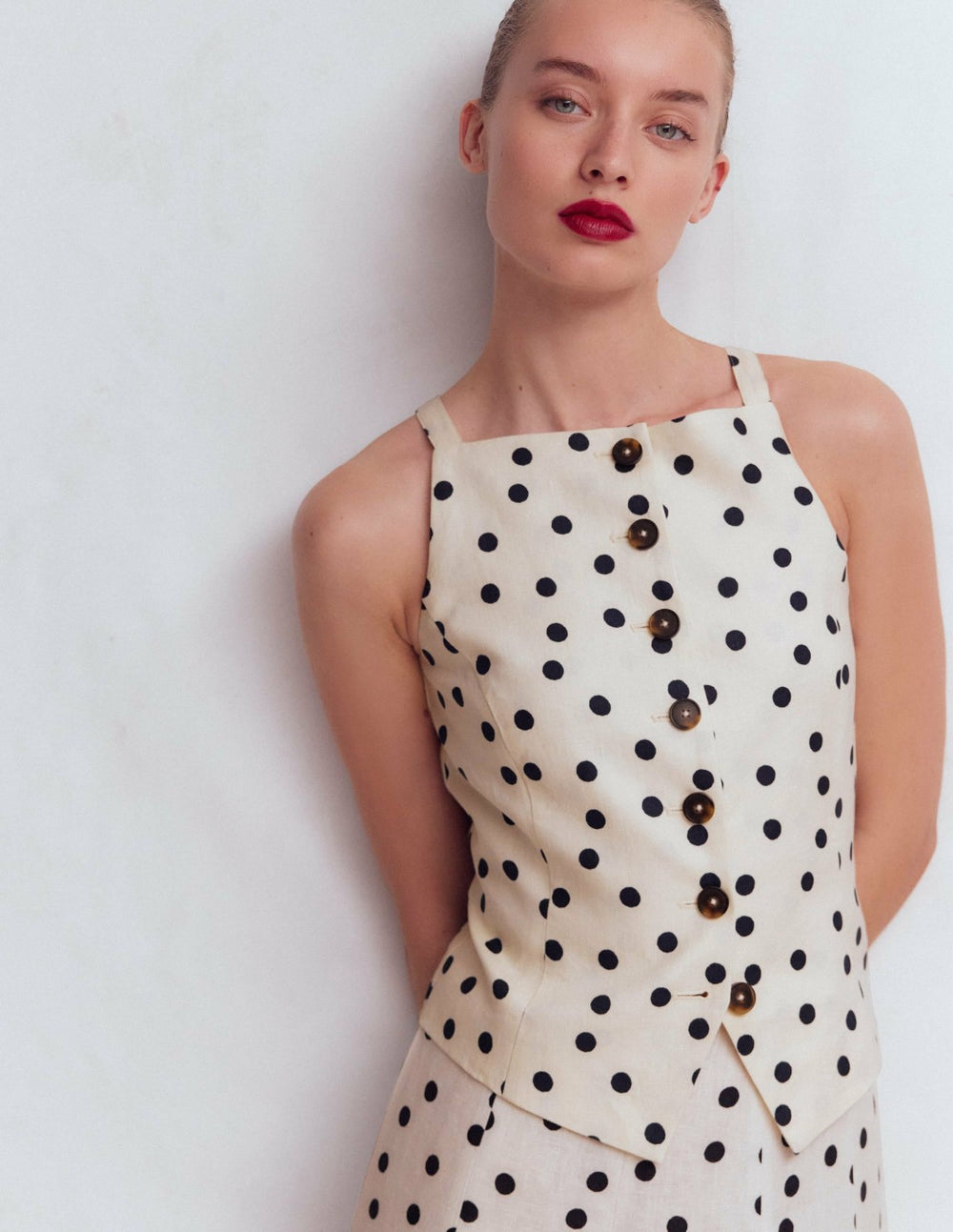 Square Neck Linen Waistcoat-Ivory, Painted Dot Spaced / Boden Outlet