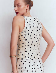 Square Neck Linen Waistcoat-Ivory, Painted Dot Spaced / Boden Outlet