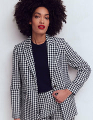 Woodbridge Linen Blazer-Navy, Ivory Gingham / Boden On sale
