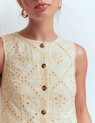 Andrea Cotton Shell Top-Ivory broderie / Boden us