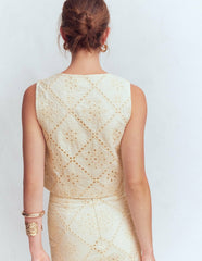 Andrea Cotton Shell Top-Ivory broderie / Boden us
