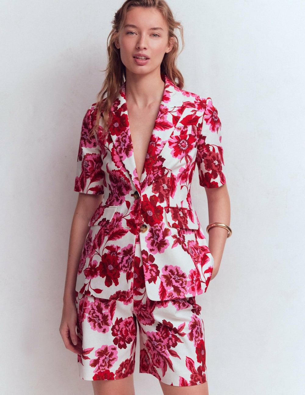 Short Sleeve Cotton Blazer-Sangria Sunset, Floral Print / Boden Outlet