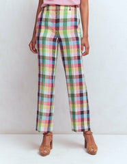 Canonbury 7/8 Linen Pants-Soft Yellow, Pink Multigingham / Boden