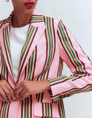 Woodbridge Linen Blazer-Pink, Rich Emerald Stripe / Boden